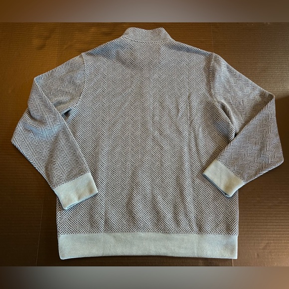 Lands' End Men's Bedford Rib Quarter Zip Pullover Sweater Blue Herringbone L - Picture 9 of 13